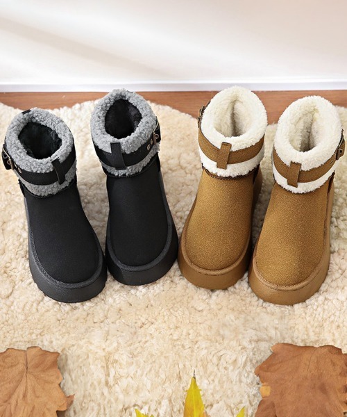 Miniministore(ミニミニストア)の「厚底ムートンブーツ 裏起毛ショートブーツ(ブーツ・レディース・キャメル/ブラック・23.5cm/24.5cm/23.0cm/24.0cm/25.0cm)」の14枚目の写真