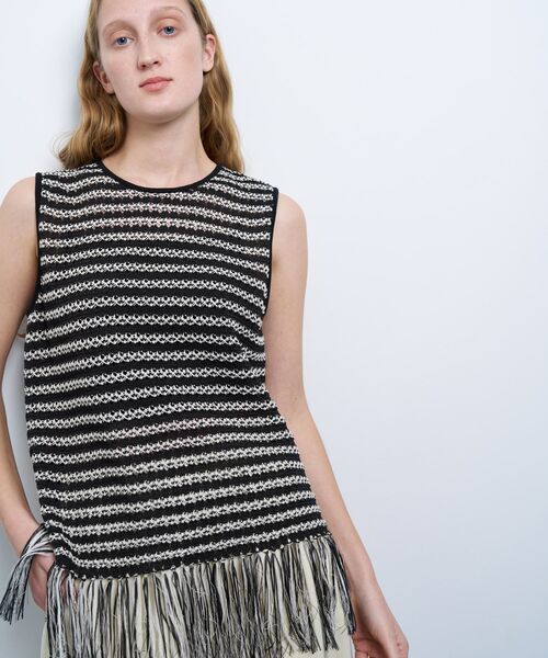 LANVIN en Bleu(ランバンオンブルー)の「フリンジヘムノースリーブニット(ニット/セーター・レディース・オレンジ/ブラック・38)」の2枚目の写真