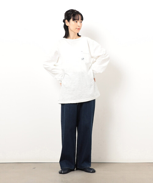 ONIGIRI(オニギリ)の「ストレッチ デニム ベーシックパンツ(デニムパンツ・レディース・ネイビー/サックスブルー・X-LARGE/LARGE/MEDIUM/SMALL/X-SMALL)」の3枚目の写真