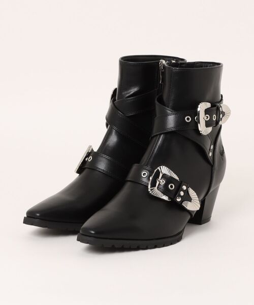 YOSUKE（ヨースケ）の「「YOSUKE/ヨースケ」メンズベルティッドショートブーツ（ブーツ・メンズ・ブラック×レッド/ブラック/パイソン・27/26）」の2枚目の写真