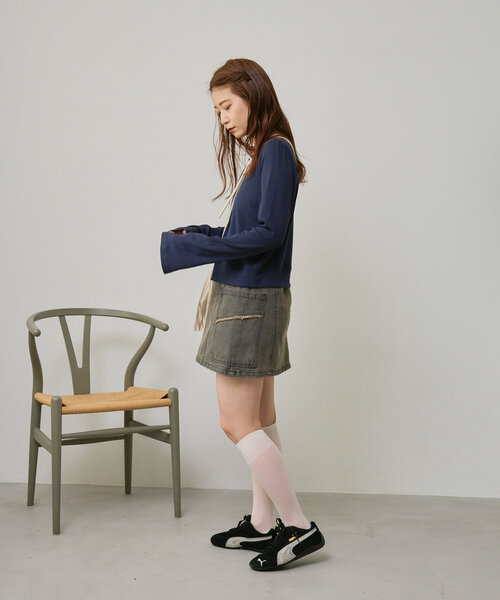Kastane（カスタネ）の「【新色追加/4色展開/セットアップ対応】台形デニムミニスカート（スカート・レディース・グレー/ベージュ/ブラック/ブルー系その他・FREE）」の21枚目の写真