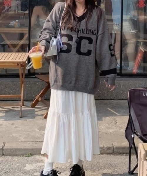 セール】VネックBIGロゴジャガードニットプルオーバー（ニット