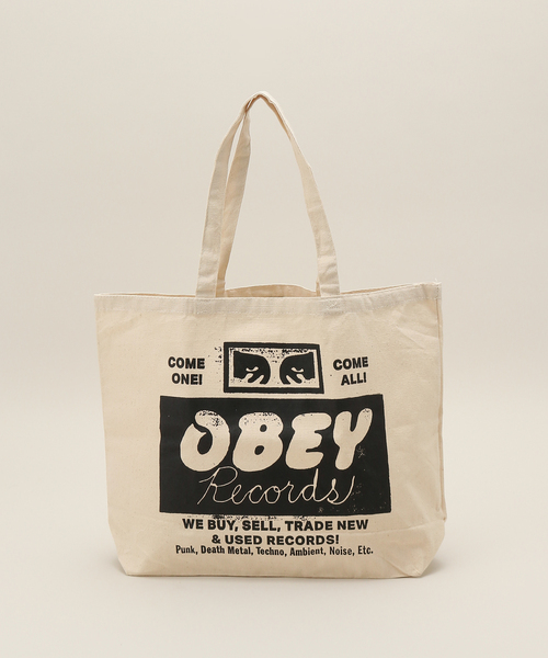 OBEY(オベイ)の「【OBEY / オベイ】 RECORDS BUY SELL TRADE 100553981(トートバッグ・レディース・アイボリー・FREE)」の1枚目の写真