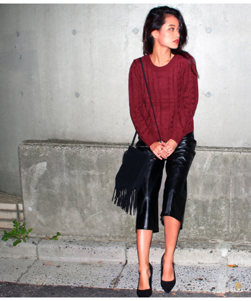 ANAP（アナップ）の「ケーブルクロップドニット（ニット/セーター・レディース・ブラック/ワイン/オフホワイト/グレー・FREE）」の11枚目の写真