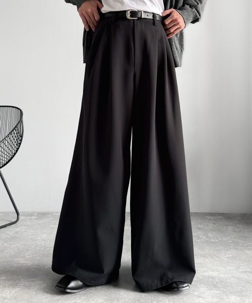 古着 90s 3タック 極太 ワイド スラックス パンツ ストライプ ブラック スラックス（ブラック/黒色系・ストライプ柄）ファッション通販 - ZOZOTOWN