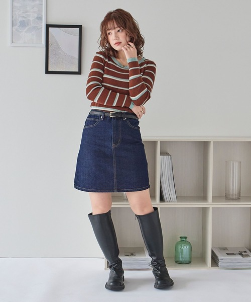 LinoU.(リノユー)の「ランダム配色ボーダーニット(ニット/セーター・レディース・アイボリー/オフホワイト/ブラウン・FREE)」の15枚目の写真