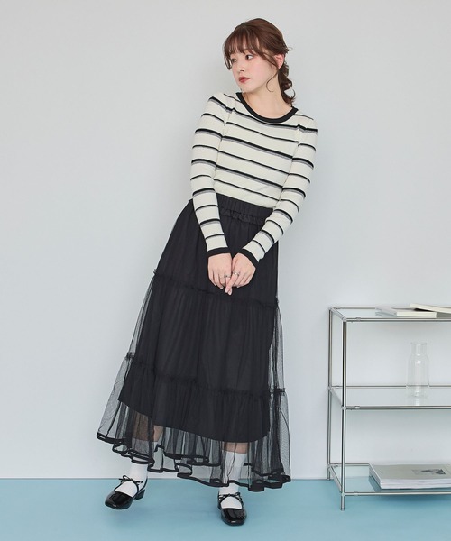 LinoU.(リノユー)の「ランダム配色ボーダーニット(ニット/セーター・レディース・アイボリー/オフホワイト/ブラウン・FREE)」の5枚目の写真
