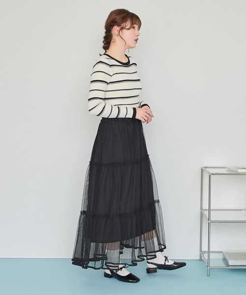LinoU.(リノユー)の「ランダム配色ボーダーニット(ニット/セーター・レディース・アイボリー/オフホワイト/ブラウン・FREE)」の6枚目の写真