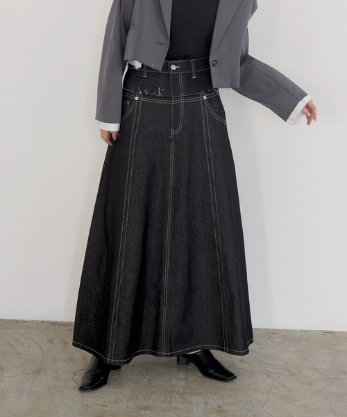 LIAN（リアン）の「レイヤードデザインデニムフレアスカート（デニム