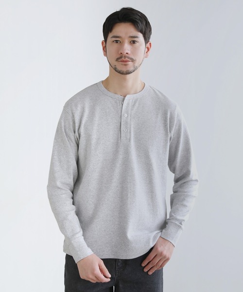 SPU(スプ)の「スパンフライス長袖ヘンリーネックカットソー(Tシャツ/カットソー・メンズ・ブラック/杢グレー/ホワイト・S/M/L/XL)」の3枚目の写真