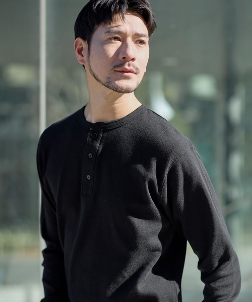 SPU(スプ)の「スパンフライス長袖ヘンリーネックカットソー(Tシャツ/カットソー・メンズ・ブラック/杢グレー/ホワイト・S/M/L/XL)」の7枚目の写真