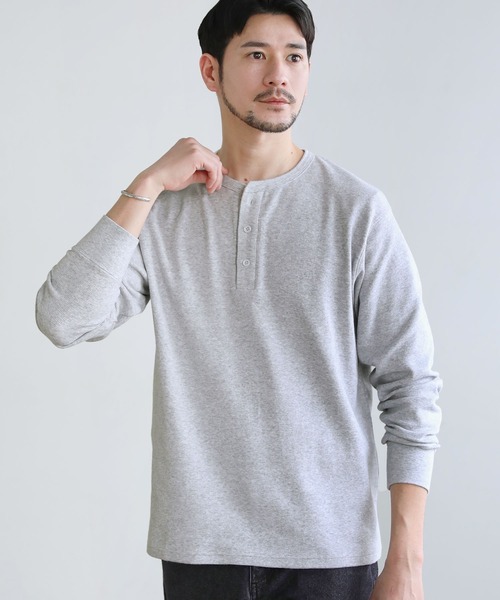 SPU(スプ)の「スパンフライス長袖ヘンリーネックカットソー(Tシャツ/カットソー・メンズ・ブラック/杢グレー/ホワイト・S/M/L/XL)」の17枚目の写真