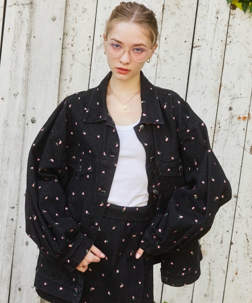 刺繍フラワーデニムジャケット（デニムジャケット）｜Rosy luce