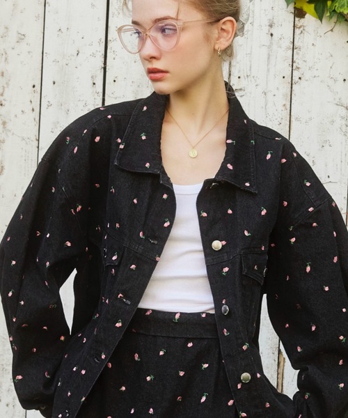 刺繍フラワーデニムジャケット（デニムジャケット）｜Rosy luce