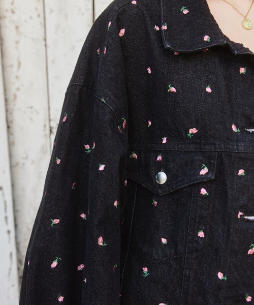 刺繍フラワーデニムジャケット（デニムジャケット）｜Rosy luce