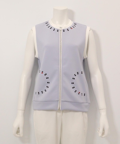 Picone CLUB(ピッコーネクラブ)の「ピコライン刺繍ジップベスト(ベスト・レディース・ブラック/ベージュ/ライトブルー/ホワイト・S/M/L)」の9枚目の写真