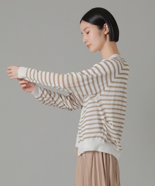 ZUCCa(ズッカ)の「シアーボーダー / カーディガン / (O)(カーディガン/ボレロ・レディース・ベージュ/ブラック/グリーン・M size)」の8枚目の写真