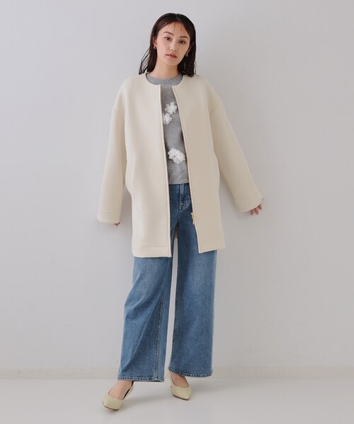 OPAQUE.CLIP (オペークドットクリップ)新品　ノーカラーミドルコート ノーカラーZIPミドルコート【洗濯機洗い可/抗ピル】（ノーカラー
