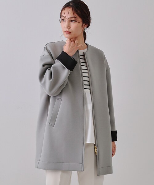 OPAQUE.CLIP（オペークドットクリップ）の「ノーカラーZIPミドルコート【洗濯機洗い可/抗ピル】（ノーカラーコート・レディース・アイボリー/グレー/ブラック・40/38/42）」の9枚目の写真