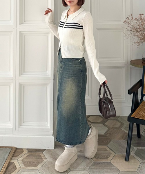 clear（クリア）の「ダブルジップ長袖ニットトップス［大人カジュアル 春ニット］（ニット/セーター・レディース・ブルー系その他/ブラック/グレー/アイボリー系・F）」の8枚目の写真