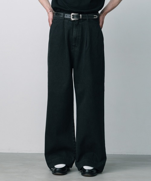 パンツ TUCK WIDE DENIM PANTS BLACK 2 2TUCK WIDE DENIM PANTS -ENTASIS -II-【FOILED WASH BLACK