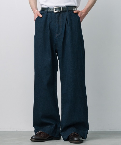*moripon*モリポン Wide tuck denim/blueタックワイド moripon モリポン Wide tuck denim / blue