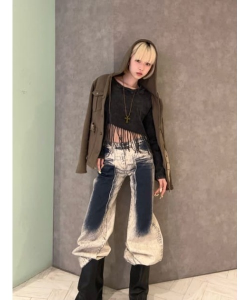 laguagem WASH PRINT FLARE デニム フレアシルエット 色落ち加工デニムパンツ NZK6164【MASONPRINCE