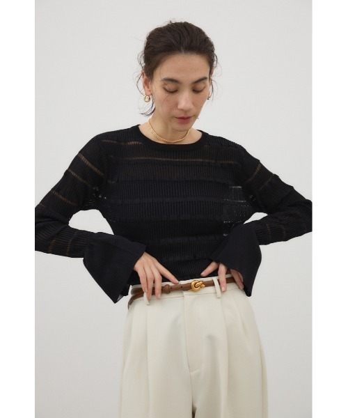 crie conforto(クリーコンフォルト)の「ベルスリーブランダムリブプルオーバー 秋服 / 冬服 / 長袖 / ニット(ニット/セーター・レディース・ホワイト/ブラック/ピンク・FREE)」の4枚目の写真