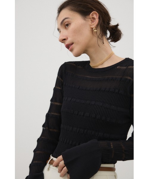 crie conforto(クリーコンフォルト)の「ベルスリーブランダムリブプルオーバー 秋服 / 冬服 / 長袖 / ニット(ニット/セーター・レディース・ホワイト/ブラック/ピンク・FREE)」の5枚目の写真
