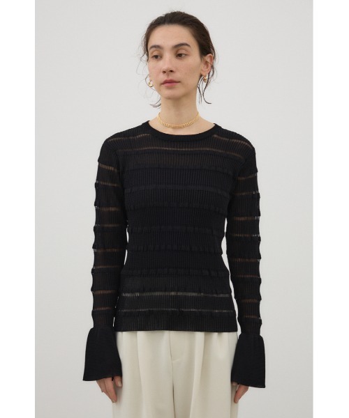 crie conforto(クリーコンフォルト)の「ベルスリーブランダムリブプルオーバー 秋服 / 冬服 / 長袖 / ニット(ニット/セーター・レディース・ホワイト/ブラック/ピンク・FREE)」の7枚目の写真