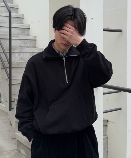 セール】ボリュームネックハーフジップスウェット（スウェット