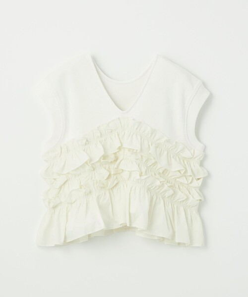 EMMEL REFINES(エメルリファインズ)の「<EMMEL REFINES>EM フライス フリル 2WAY Tシャツ(Tシャツ/カットソー・レディース・ブラック/オフホワイト・FREE)」の1枚目の写真