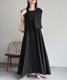 セットアップ ワンピース ベスト ブラック ブラウン M/4XL ニットベストXシャツワンピースセットアップ[dr468