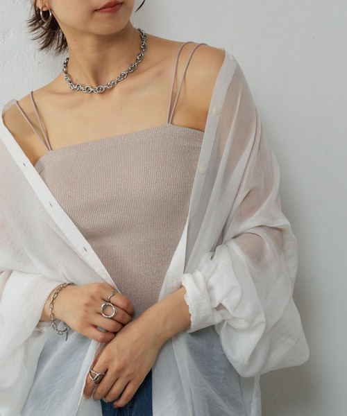 COLONY 2139（コロニートゥーワンスリーナイン）の「ラメフライスカップ付Wストラップキャミソール（キャミソール・レディース・ブルー/シルバー/ブラック/ピンクベージュ・SMALL/MEDIUM/LARGE）」の4枚目の写真