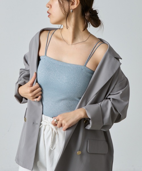 COLONY 2139（コロニートゥーワンスリーナイン）の「ラメフライスカップ付Wストラップキャミソール（キャミソール・レディース・ブルー/シルバー/ブラック/ピンクベージュ・SMALL/MEDIUM/LARGE）」の18枚目の写真