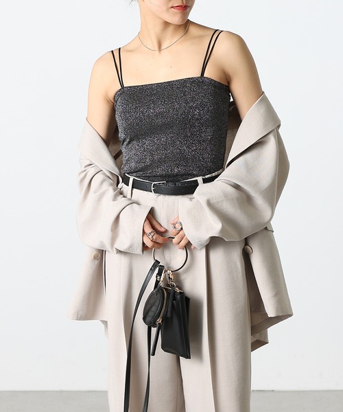 COLONY 2139（コロニートゥーワンスリーナイン）の「ラメフライスカップ付Wストラップキャミソール（キャミソール・レディース・ブルー/シルバー/ブラック/ピンクベージュ・SMALL/MEDIUM/LARGE）」の9枚目の写真