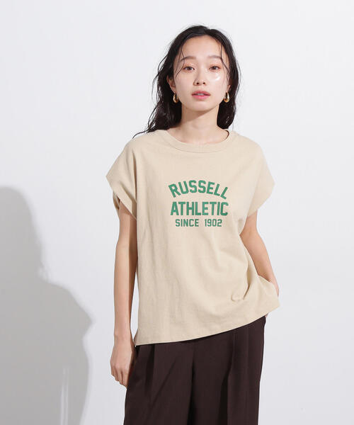 Russell Athletic(ラッセルアスレティック)の「【N.×RUSSELL ATHLETIC】フレンチスリーブTシャツ(Tシャツ/カットソー・レディース・オフホワイト/チャコールグレー/ベージュ・MEDIUM)」の3枚目の写真