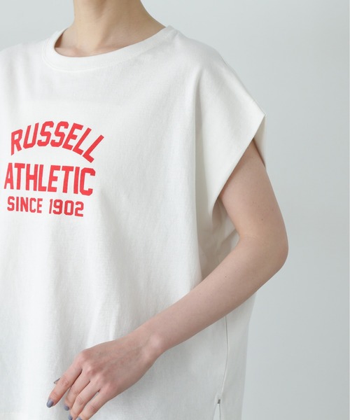 Russell Athletic(ラッセルアスレティック)の「【N.×RUSSELL ATHLETIC】フレンチスリーブTシャツ(Tシャツ/カットソー・レディース・オフホワイト/チャコールグレー/ベージュ・MEDIUM)」の4枚目の写真
