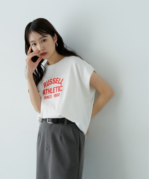 Russell Athletic(ラッセルアスレティック)の「【N.×RUSSELL ATHLETIC】フレンチスリーブTシャツ(Tシャツ/カットソー・レディース・オフホワイト/チャコールグレー/ベージュ・MEDIUM)」の19枚目の写真