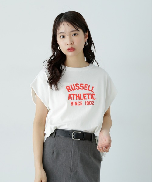 Russell Athletic(ラッセルアスレティック)の「【N.×RUSSELL ATHLETIC】フレンチスリーブTシャツ(Tシャツ/カットソー・レディース・オフホワイト/チャコールグレー/ベージュ・MEDIUM)」の20枚目の写真