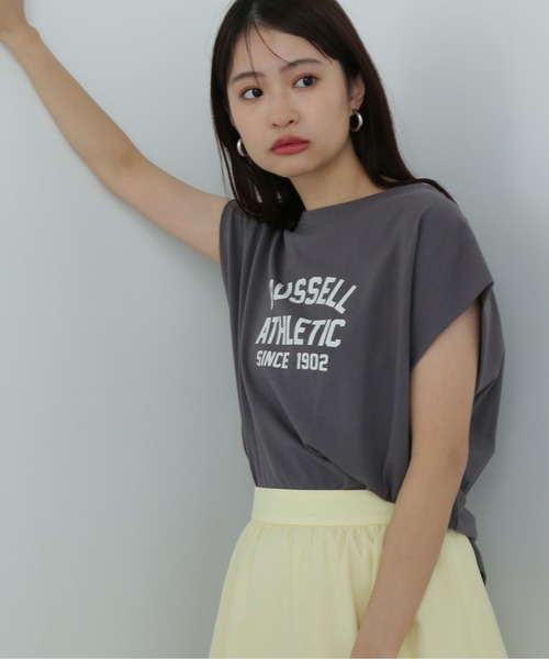 Russell Athletic(ラッセルアスレティック)の「【N.×RUSSELL ATHLETIC】フレンチスリーブTシャツ(Tシャツ/カットソー・レディース・オフホワイト/チャコールグレー/ベージュ・MEDIUM)」の6枚目の写真