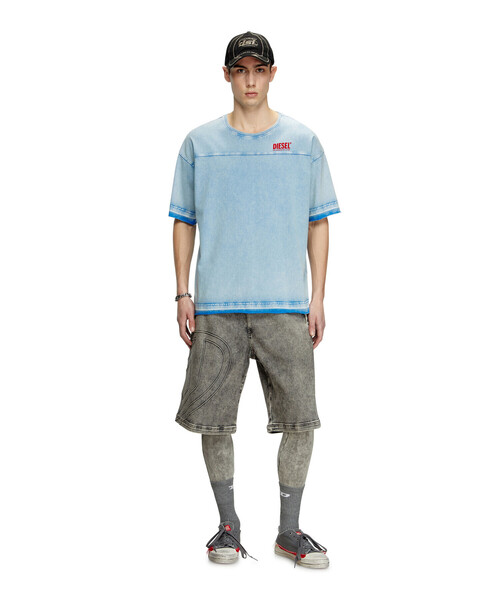 DIESEL :: ディーゼル Tシャツ t-HOXT T-HOXT Denim-look T-shirt with released hems｜ブルー｜メンズ