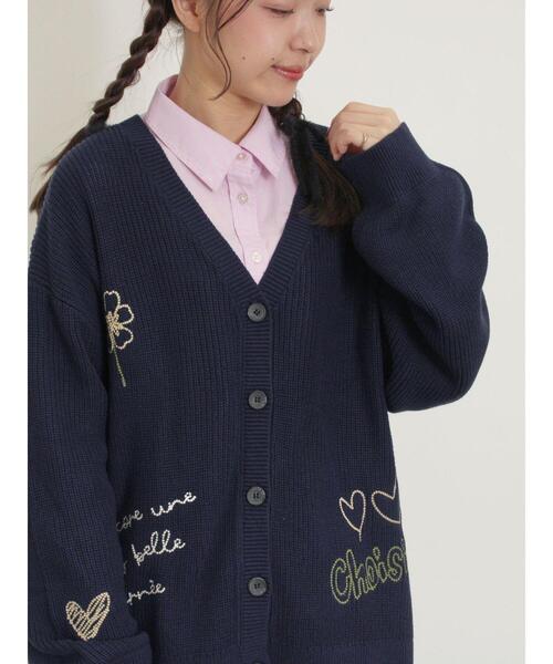 Samansa Mos2（サマンサ モスモス）の「ハンド刺繍風ニットカーディガン（カーディガン/ボレロ・レディース・グレー/クリーム/ネイビー・F）」の4枚目の写真