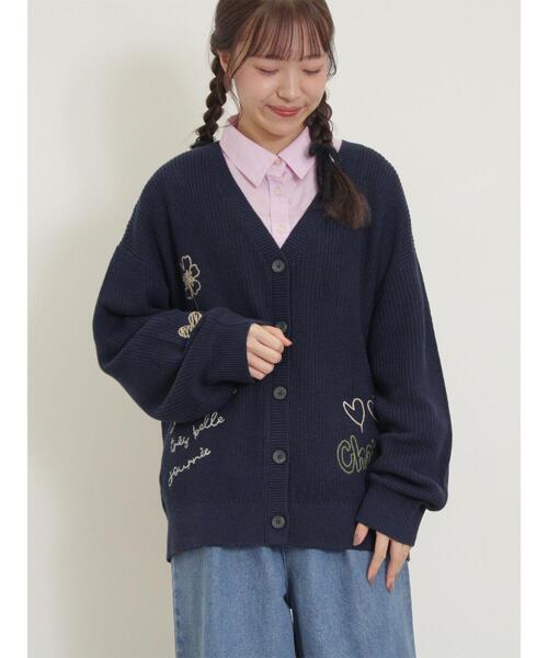 Samansa Mos2（サマンサ モスモス）の「ハンド刺繍風ニットカーディガン（カーディガン/ボレロ・レディース・グレー/クリーム/ネイビー・F）」の5枚目の写真