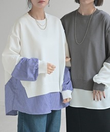 異素材ニット スポンジニット×シャツ