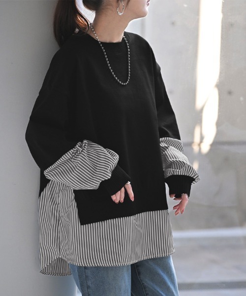 HUG.U（ハグユー）の「異素材ニット スポンジニット×シャツ（ニット/セーター・レディース・ブラック×ホワイト/グレー×ホワイト/ホワイト×ブルー/ブラック×ブラック・FREE）」の16枚目の写真