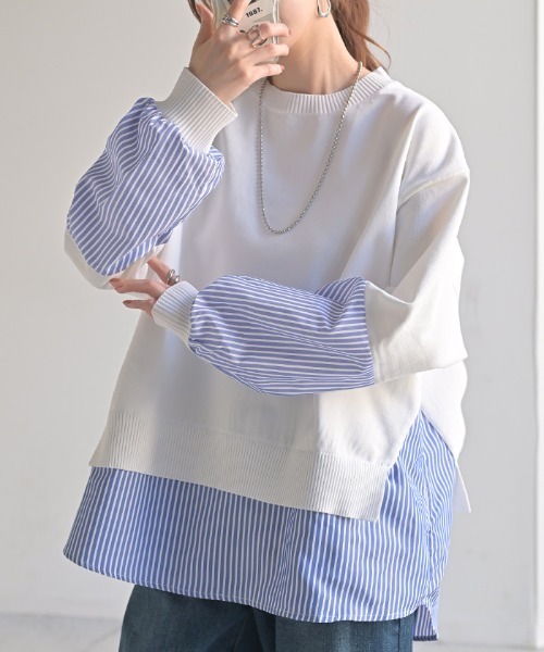 HUG.U（ハグユー）の「異素材ニット スポンジニット×シャツ（ニット/セーター・レディース・ブラック×ホワイト/グレー×ホワイト/ホワイト×ブルー/ブラック×ブラック・FREE）」の8枚目の写真