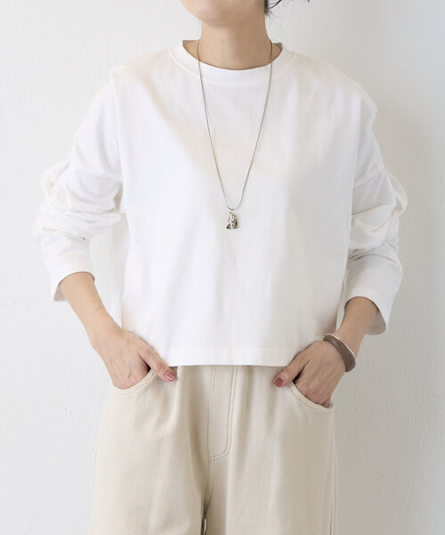 BEARDSLEY(ビアズリー)の「《FRIPIER》クロップロンTee(Tシャツ/カットソー・レディース・ホワイト/ブラック・FREE)」の2枚目の写真