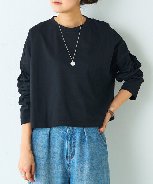 BEARDSLEY(ビアズリー)の「《FRIPIER》クロップロンTee(Tシャツ/カットソー・レディース・ホワイト/ブラック・FREE)」の1枚目の写真