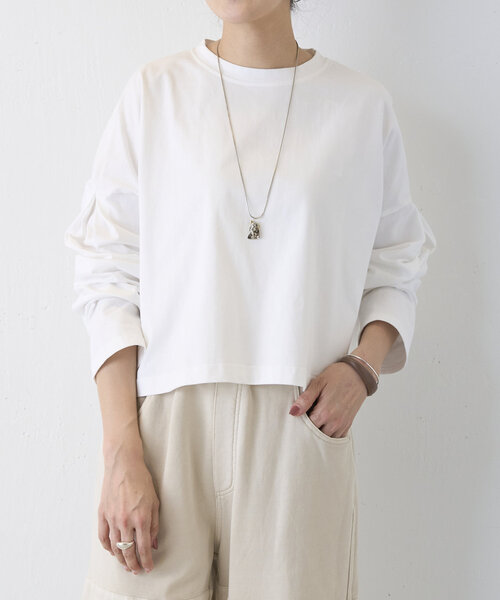 BEARDSLEY(ビアズリー)の「《FRIPIER》クロップロンTee(Tシャツ/カットソー・レディース・ホワイト/ブラック・FREE)」の6枚目の写真